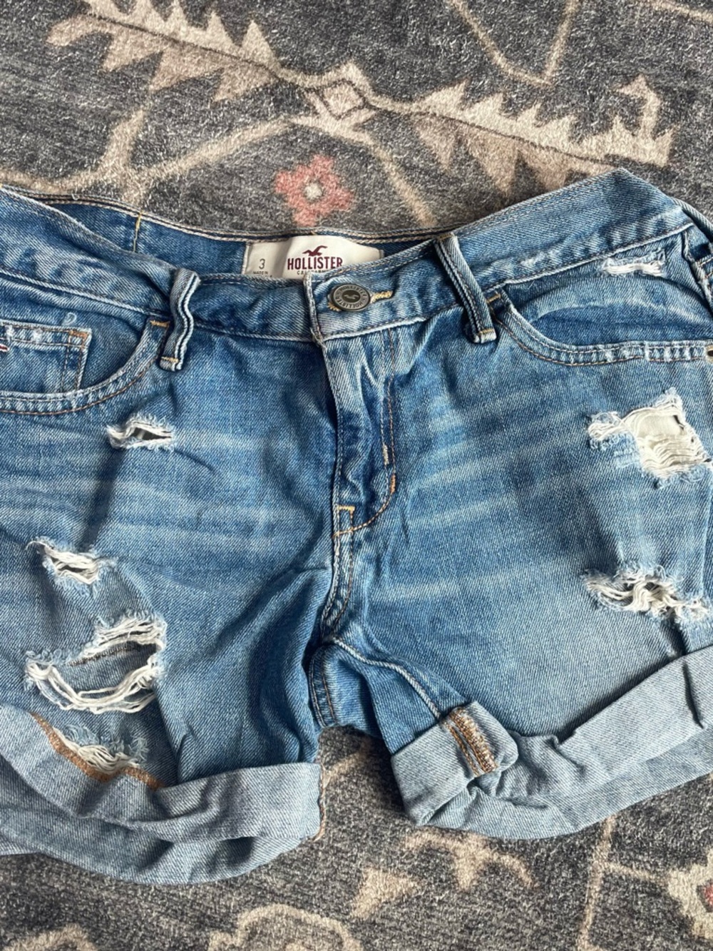 Hollister Light Blue Distressed Denim Jean Shorts